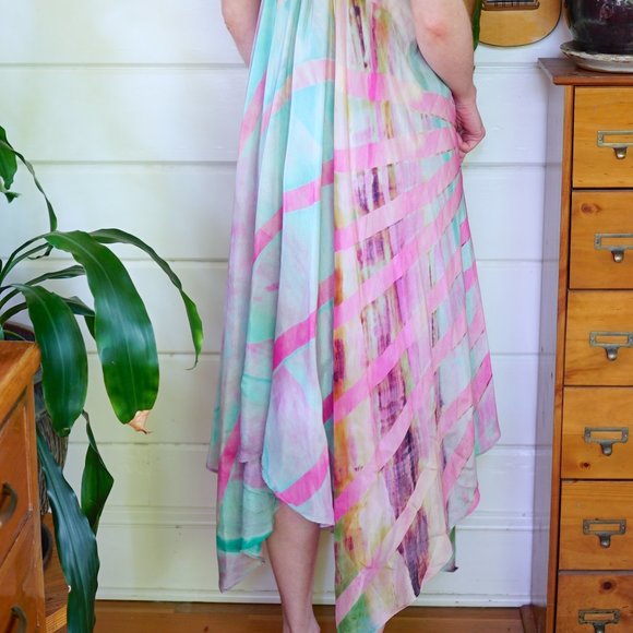 Sabine by Floreat Anthropologie Pastel Beaded Dress in Sage and Pink - Picture 6 of 7